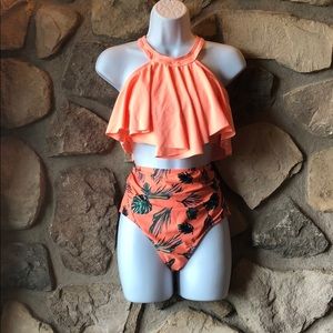 Shein peach high waisted palm bikini